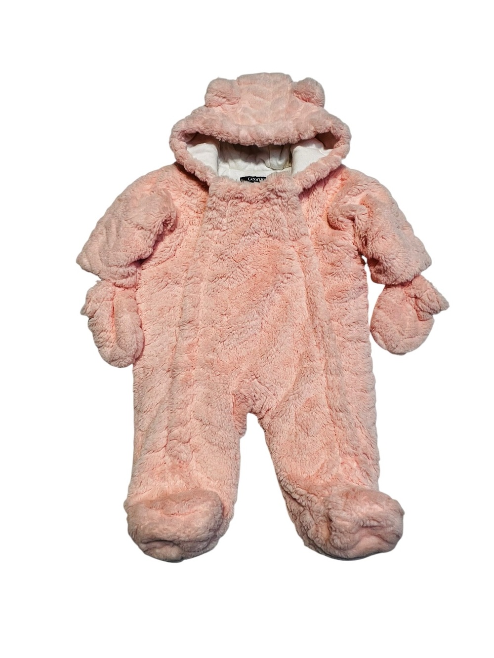 George 0-3M Pink Plush Fleece Winter Baby’s One-Piece with Hood and Mittens